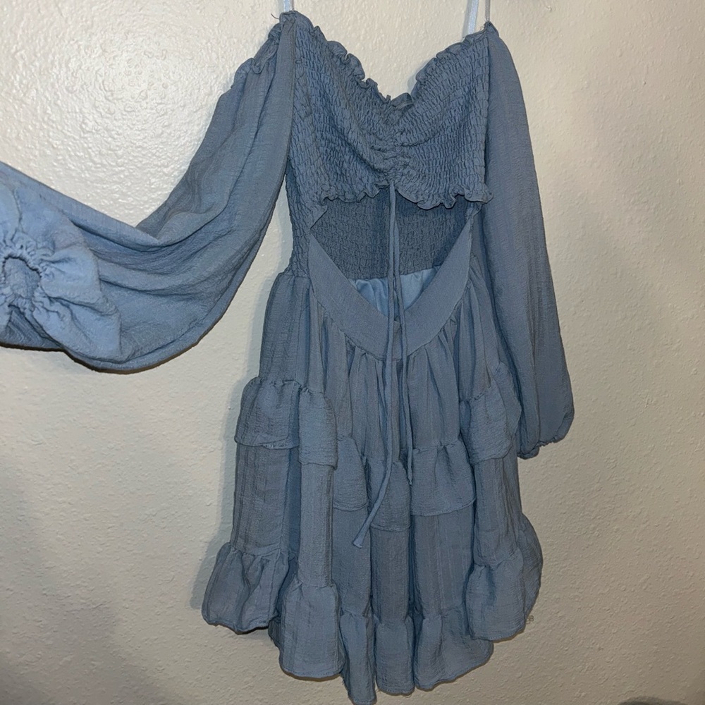 Windsor blue short dress. Front has gap